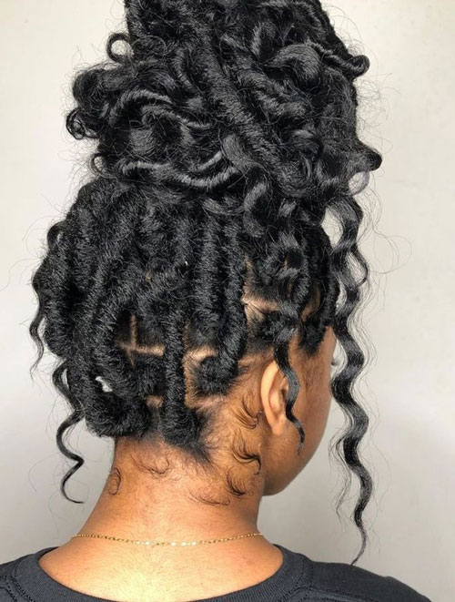 Wrapped crown braid with curled locks